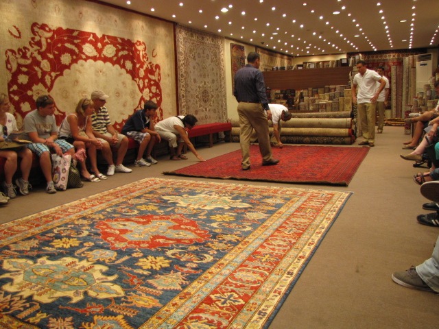 Nancy & Shawn Getting a Turkish Carpets demo in Kusadasi