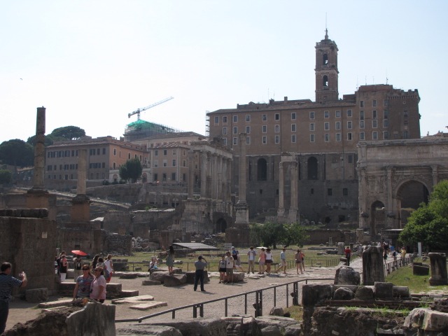 A glimpse at the Roman Forum in the heart of Rome, Italy