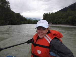Here's a picture of Nancy enjoying our "float" on the Taiya River in Skagway, Alaska