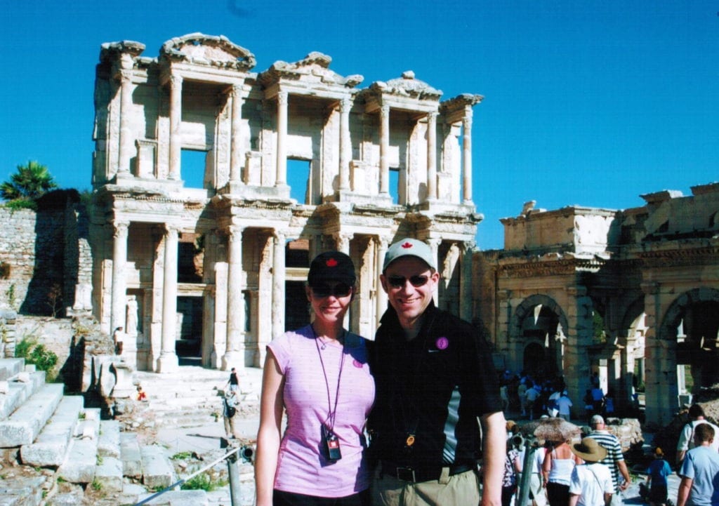 Nancy & Shawn in front of the Ephesus Library in Turkey