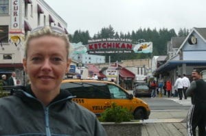 Here's a picture of Nancy looking Happy to be in Ketchikan, Alaska