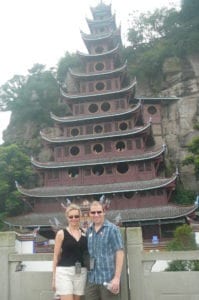 A picture of Nancy & Shawn Power at the Shibaozhai Temple