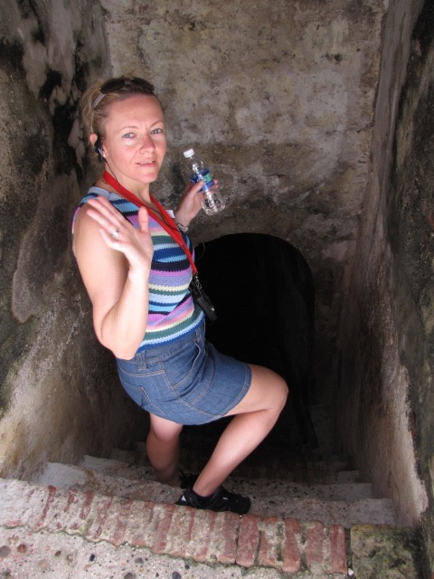 Nancy Power checking out the tunnels at the Castillo San Felipe de Barajas Fort