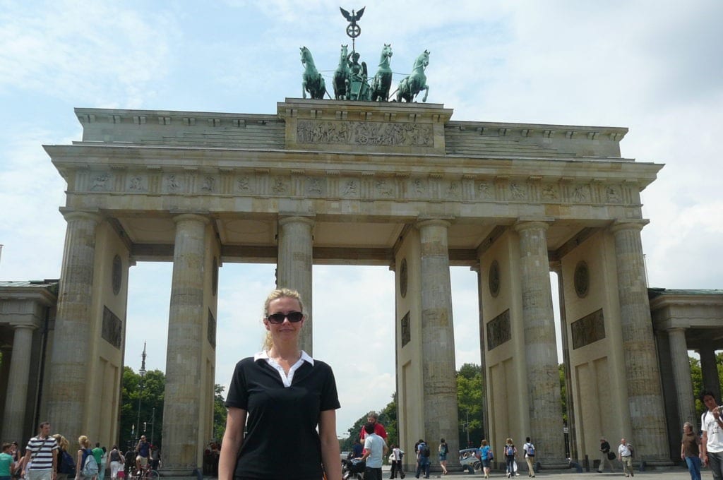 There's Nancy experiencing a little history next to Brandenburg Gate in Berlin, Germany