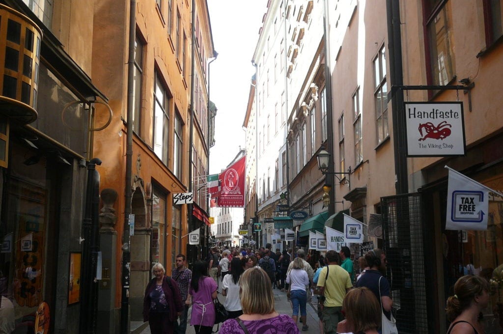 A narrow, cobblestoned street in "Gamla Stan", Stockholm, Sweden