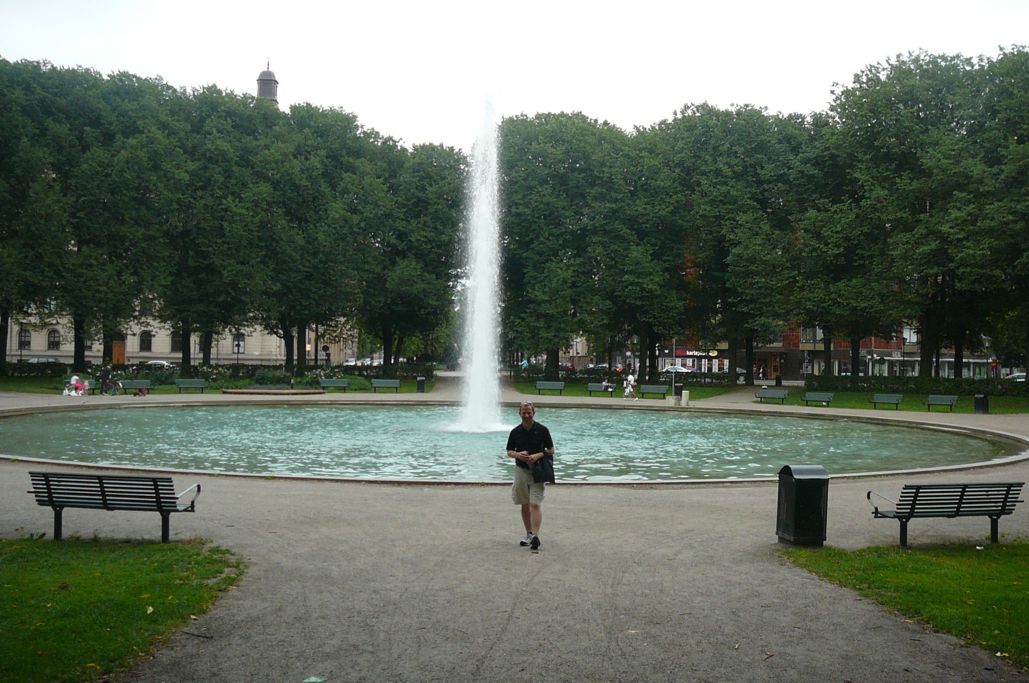 Shawn Power enjoying one of the many parks (and fountains) that Stockholm, Sweden has to offer