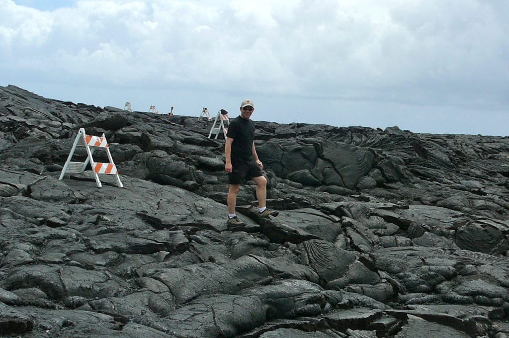 Shawn walking on hardened lava