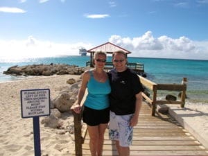 Nancy & Shawn Power enjoying a sunny beach day in Princess Cays during their 7 Night Southern Caribbean Cruise