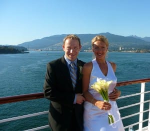 Nancy & Shawn Power sailing from Vancouver on their Wedding Day