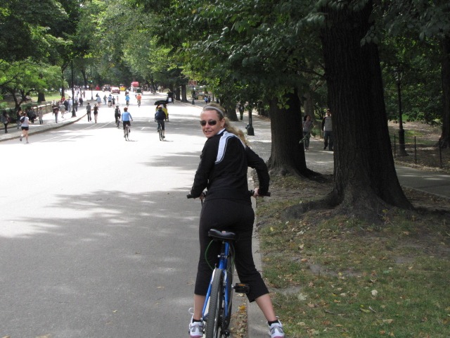 Nancy Power biking in Central Park in New York City