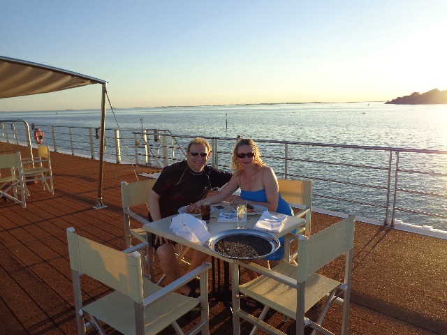 Nancy & Shawn enjoying dinner on the Sun deck on Uniworld's River Countess