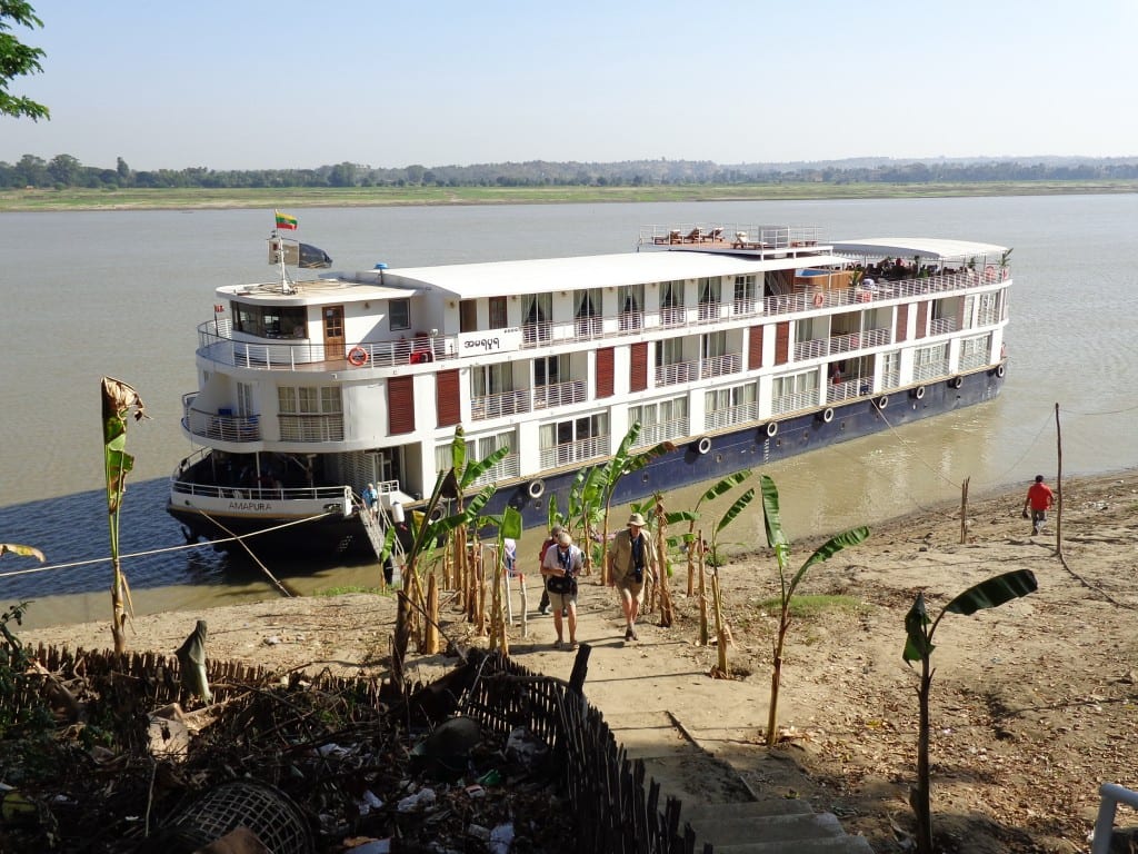 AMA Waterways AMAPura River Cruise ship in Myanmar during our AMA Waterways River Cruise on the Irrawaddy River in Myanmar